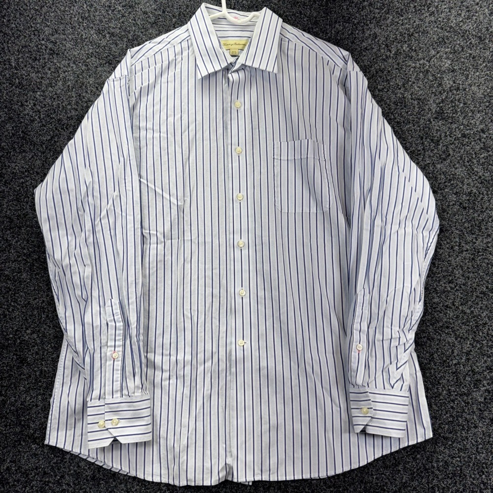 Tommy Bahama Mens Blue White Striped Long Sleeve Button Down Shirt 16.5 34-35 - Picture 2 of 7